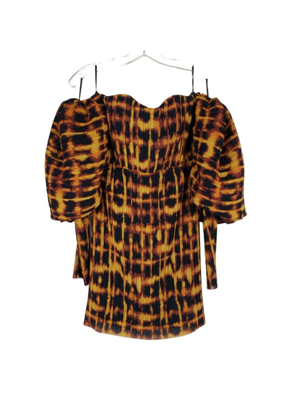 Solace London Skye Pleated Puff Sleeve Leopard Print Mini Dress Mindy Kaling - Picture 4 of 15